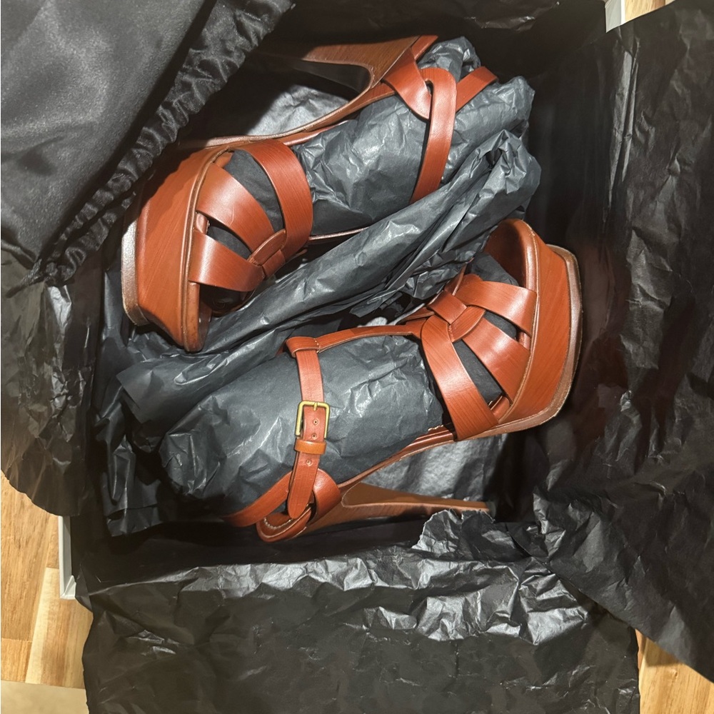 Saint Laurent Brown Tribute Platform High Heel Sandals